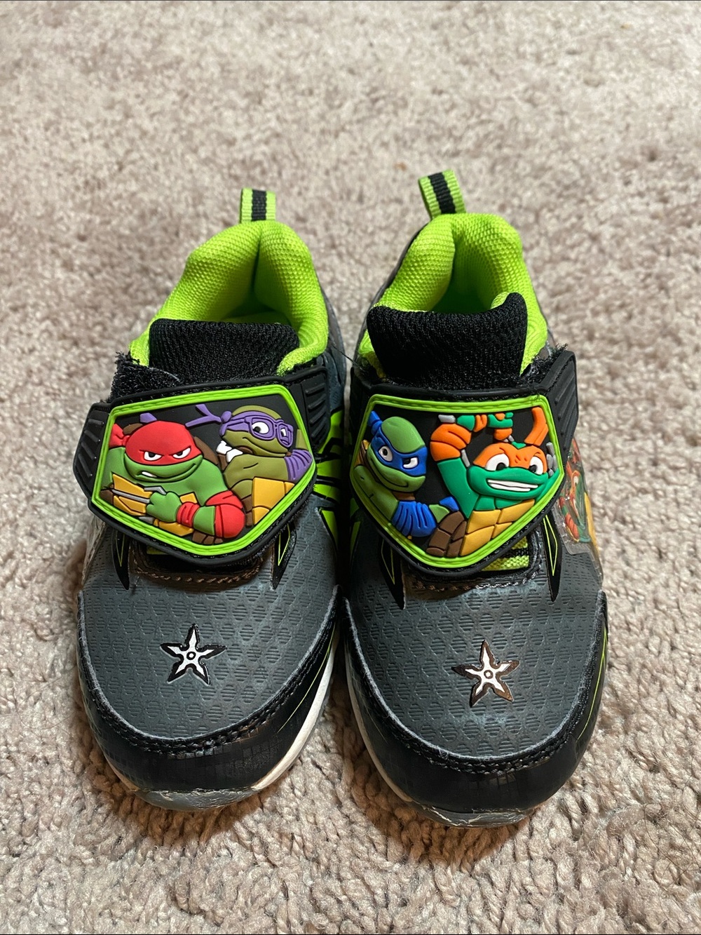 Kids' Gray & Neon Green Ninja Turtle Slip-On Sneakers size 7